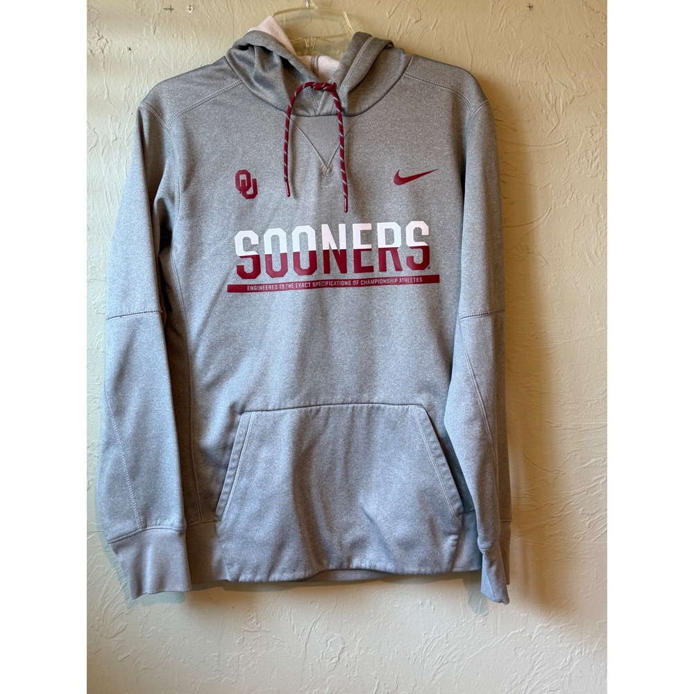 Nike Oklahoma Sooners Therma-FIT Hoodie Mens Small Gray Pullover Sweatshirt OU